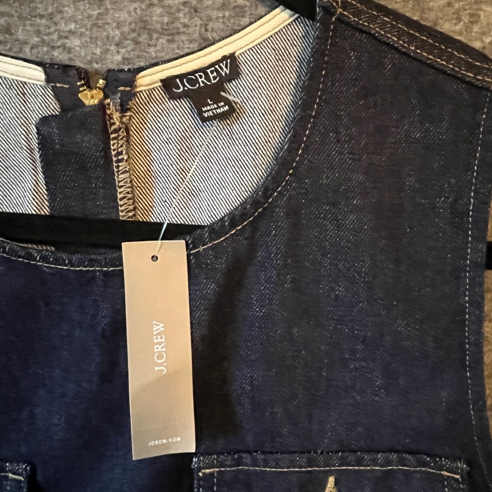 J.Crew Patch Pocket Denim Shift Dress NWT Women L Sleeveless Mini Utility Office - Picture 2 of 12